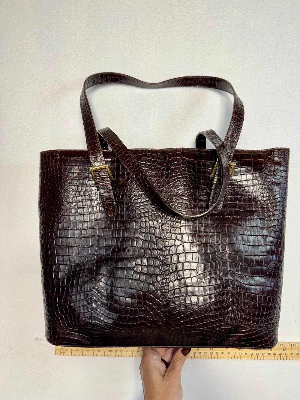 Vintage Talbots croc-embossed genuine leather tote made in Italy brown 0037a3